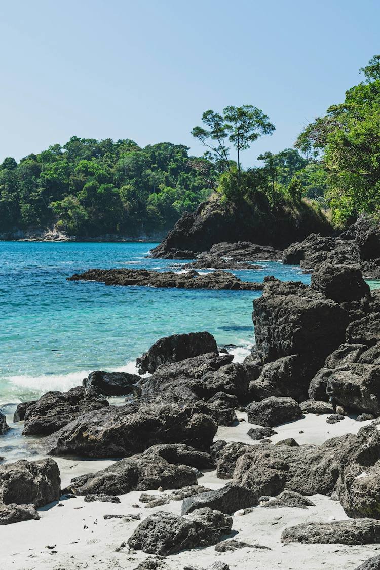 Costa boscosa y agua del Pacífico en Manuel Antonio, Costa Rica